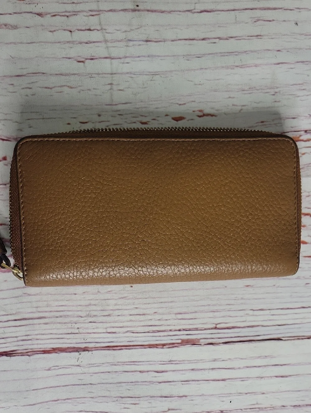 Tory Burch Pebble Grained Tan Leather Zip AROUND Wallet